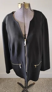Chicos Travelers Jacket Blazer Women Size 3 16 18 Black Gold Tone Zip Front NWOT - Picture 1 of 12