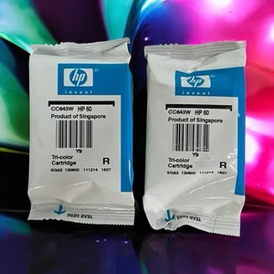 2 Authentic Original HP 60 Ink Cartridge - Tri-Color NEW - Picture 1 of 3