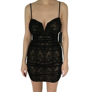 Macy’s Black Flocked Mesh Glitter Short Prom Dress Size S Formal Gown Mini - Picture 1 of 9
