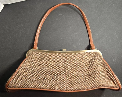 Vintage Tweed Woven Handbag Snap Clasp Beige MCM Fashion 60s Style - Image 1 of 4