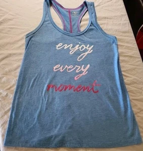 Womens RACERBACK TANK TOP Athletic ENJOY EVERY MOMENT Turquoise Blue Sz S(4-6) - Picture 1 of 7