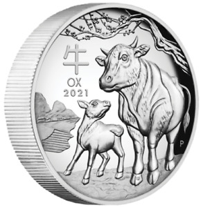 2021 Australia $1 Lunar Year of the Ox High Relief 1 oz Silver Coin - 3,888 Made