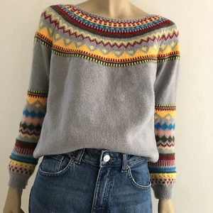 Vintage Knitted Fairisle Yoke Colourful Knit Jumper Sweater • M/L - Picture 1 of 11