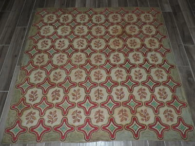 6x6 футов Антикварный американский шерстяной ковер на крючке - Изображение 1 из 4