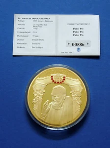 Gigant Medaille Padre Pio vergoldet mit Swarovski Steinen, Zerifikat - Bild 1 von 2