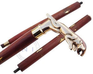 JAGUAR HANDLE WALKING STICK CANE SOLID BRASS HANDLE DESIGNER WOODEN STYLE GIFT - Picture 1 of 5