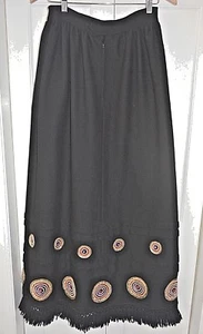 VINTAGE SKIRT LONG LENGTH BLACK FRINGE HEM SEQUIN ACCENTS 1970's 28" WAIST - Picture 1 of 10