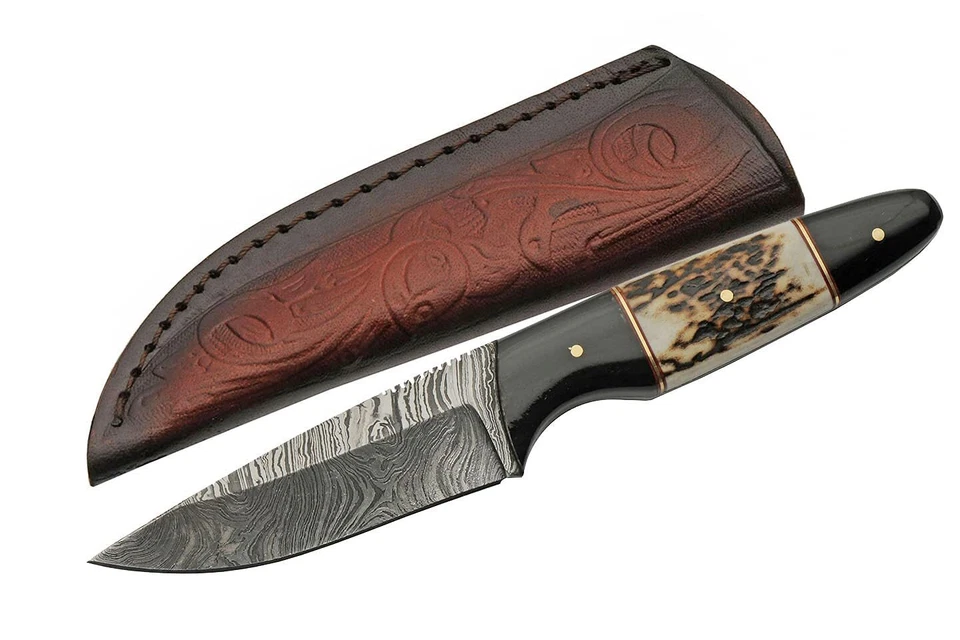 Damascus Fixed Blade Buffalo/Stag Fixed Blade Knife DM-1293SG