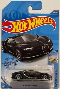 HW '16 BUGATTI CHIRON 2020 FACTORY FRESH BLACK #7/10 INTL CARD - Imagen 1 de 6