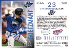 Granden Goetzman Signed 2013 Grandstand Hudson Valley Renegades #9 Card Auto AU