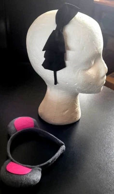 Diademas; 2 Piezas; Ratón Gris Felpa/Rosa y Lazo Negro; Disfraz, Cumpleaños, Halloween Foto 1 de 4