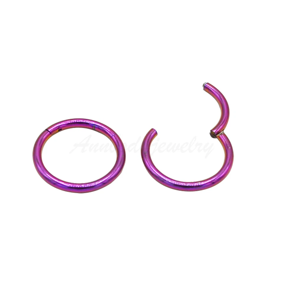 20G 18G 16G 14G Purple Color HINGED Segment Nose Ring Septum Clicker Daith Hoop - Image 1 of 1