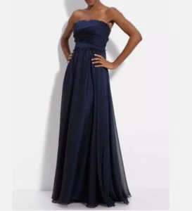 ~ Monique Lhuillier Marine Chiffon Trägerkleid Kleid Stufen Fransen 8 mit Mängeln * - Bild 1 von 22