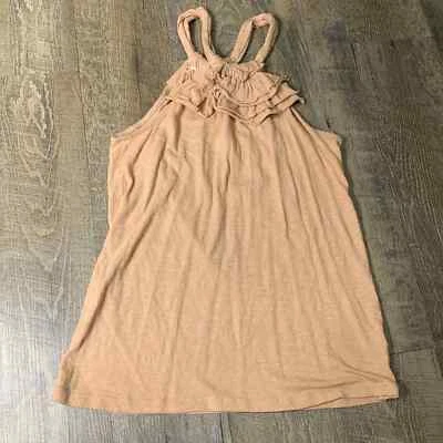 Camiseta sin mangas Gibson para mujer talla mediana marrón cuello halter con volantes en capas sin mangas Foto 1 de 4