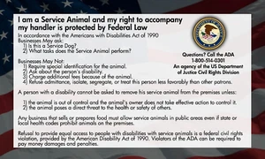 Tarjetas legales de perros de servicio ADA 2024 - el ORIGINAL - 50 ADA Service Dog Information C - Imagen 1 de 12