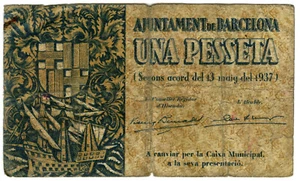 ☆ SPANIEN • BÜRGERKRIEG NOTGELD • 1p BARCELONA ☆ REPUBLICA CIVIL WAR NOTE ☆C5645 - Bild 1 von 2