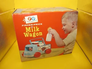 Vintage Fisher Price Milk Wagon Truck Pull Toy #131 w/Crate & 4 Bottles - Picture 1 of 7
