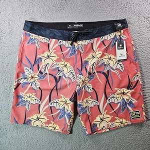 NWT Rip Curl Board Shorts Swim Trunks Men's Waist 38 No Liner Brown Floral Leaf - Picture 1 of 11