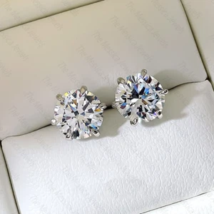 2.38 TCW Round Cut Moissanite Solitaire Push back Earring 14k White Gold Plated - Picture 1 of 13