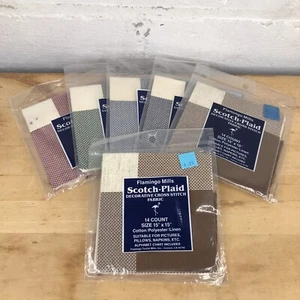 Lot of 6 Flamingo Mills Scotch-Plaid 14 Count Cross Stitch Fabric 15"x15" Cotton - Picture 1 of 5