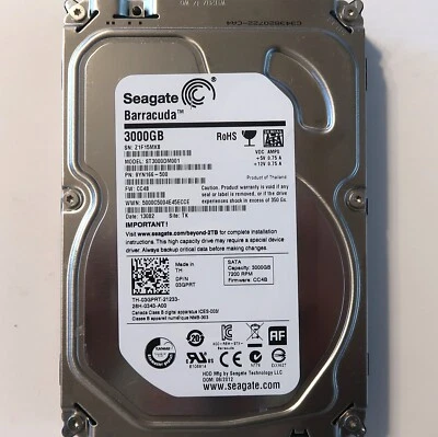 Seagate ST3000DM001 9YN166-500 CC4B TK Thailand (Z1F) 3.5" 3.0TB Sata 08/2012 - Image 1 of 2