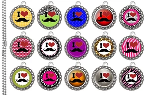 15 I Love Schnurrbärte Flache Flaschenverschluss Halsketten Set 1 - Bild 1 von 1