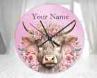 Personalised Highland Cow Clock, Glass Wall Clock, Highland Cow Gift For Women