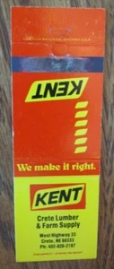 FARM RELATED: KENT FEEDS at CRETE LUMBER & FARM SUPPLY (NEBRASKA) MATCHBOOK -F8 - Picture 1 of 1