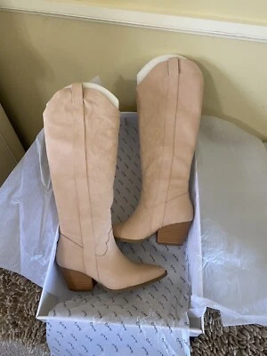 Women's Western Cowgirl Boots 6 Nude Rodeo Knee High Ankle Zip Festival Boho - Image 1 of 4