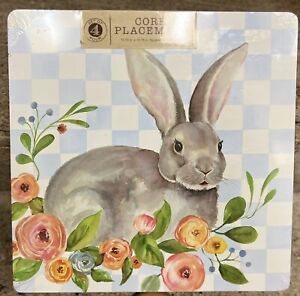 Benson Mills Bunny Rabbit Floral Garden Gingham Cork Back Placemats Set Of 4