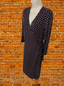 HOBBS SIZE UK 14 BLACK DRESS WRAP GEO PRINT LONG SLEEVE JERSEY WORK SHORT WOMENS - Picture 1 of 5