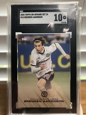 2020 Topps On Demand MLS Playoffs Brenden Aaronson #18 Rookie Card SGC 10 Pop 1 - Image 1 of 2