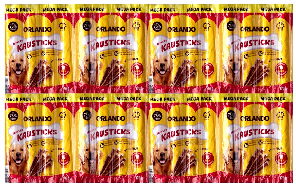 32x 11g (352g) ORLANDO Feinste Kausticks RIND Hunde Leckerlis 75% Fleisch