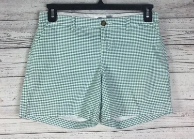 Pantalones cortos Old Navy para mujer talla 2 verde blanco guinga 100 % algodón frente plano Foto 1 de 4