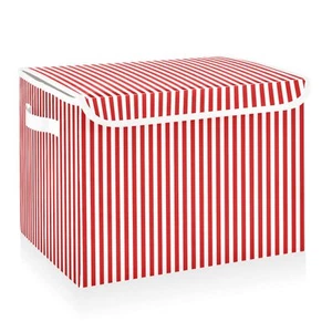 Foldable Storage Boxes With Lids Geometric Red Striped Large Collapsible Fabric - Picture 1 of 7