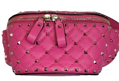 Valentino Rockstud Spike Belt Bag Fuchsia Pink Quilted Leather Waist Purse - Image 1 of 4
