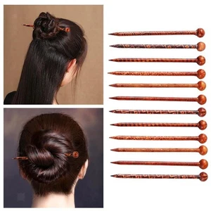 12Pcs Vintage Women Wood Hair Stick Hairpin Head Pins for Hair Accessories - Picture 1 of 7