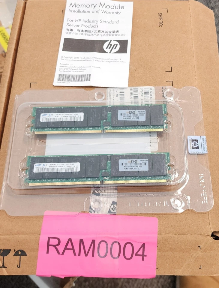 New Genuine OEM HP 408855-B21 405478-071 Kit 16GB REG PC2-5300P (2 x 8GB) - Image 1 of 4
