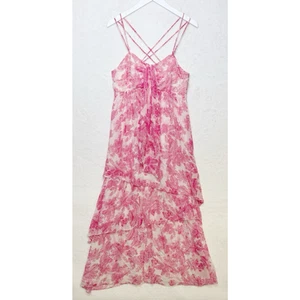 BANANA REPUBLIC 100% Silk Paisley Slip Dress Long Maxi Tiered Flounce Pink 12 - Picture 1 of 11