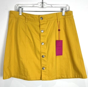 Celebrity Pink Womens Mustard NWT Mini Skirt Button Front Sz 13/31 Academia Prep - Picture 1 of 11