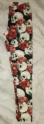 Leggings de tornozelo júnior sem limites caveiras pretas rosas tamanho P (3-5) nova - Imagem 1 de 4