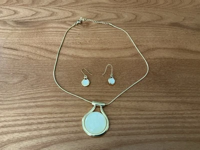 Vintage Kenneth Cole Necklace and Glass Pendant W/ Abalone Look 16” + Earrings - Image 1 of 4