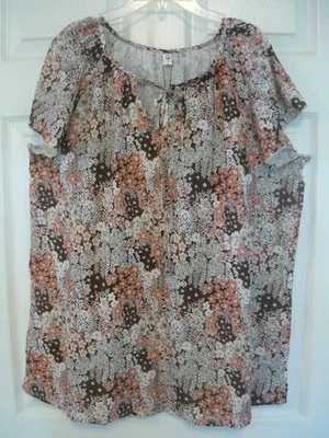Women's XL, Blouse Top, Angel Flutter Sleeve, Round Neck w/ tie,  Simple Fun NWT - Image 1 of 4