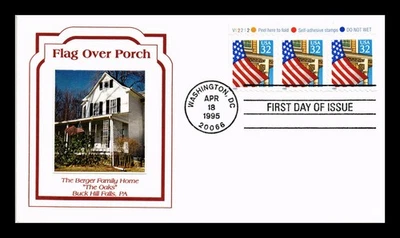 US COVER FLAG OVER PORCH 32C SELF ADHESIVE FDC PANDA PASTED ON CACHET - Image 1 of 2