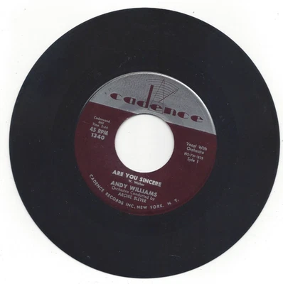 ANDY WILLIAMS, "ARE YOU SINCERE" - Image 1 of 2