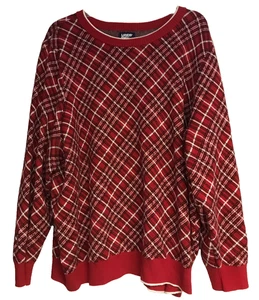 Lands' End 2X Red Plaid Cotton Blend Sweater Women's Pull Over - Picture 1 of 10