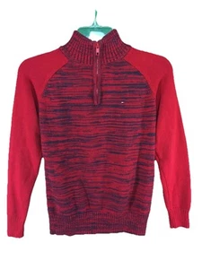 Tommy Hilfiger 1/4 Zip Sweater Girls Size Medium 12 / 14 Long Sleeve Red - Picture 1 of 10