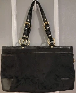 Coach #11237 Signature Black Gallery Tote Bag Handtasche Drehverschluss Seitentaschen - Bild 1 von 13