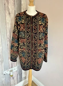 St Michael Tapestry Style Knit Cardigan Womens Uk 18 Multicoloured 1990s Vintage - Picture 1 of 7