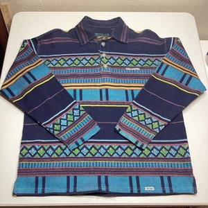 Vtg. Thio Peppe Greece Men L/S Geometric Aztec Cotton Top Size M-L Geometric - Picture 1 of 12